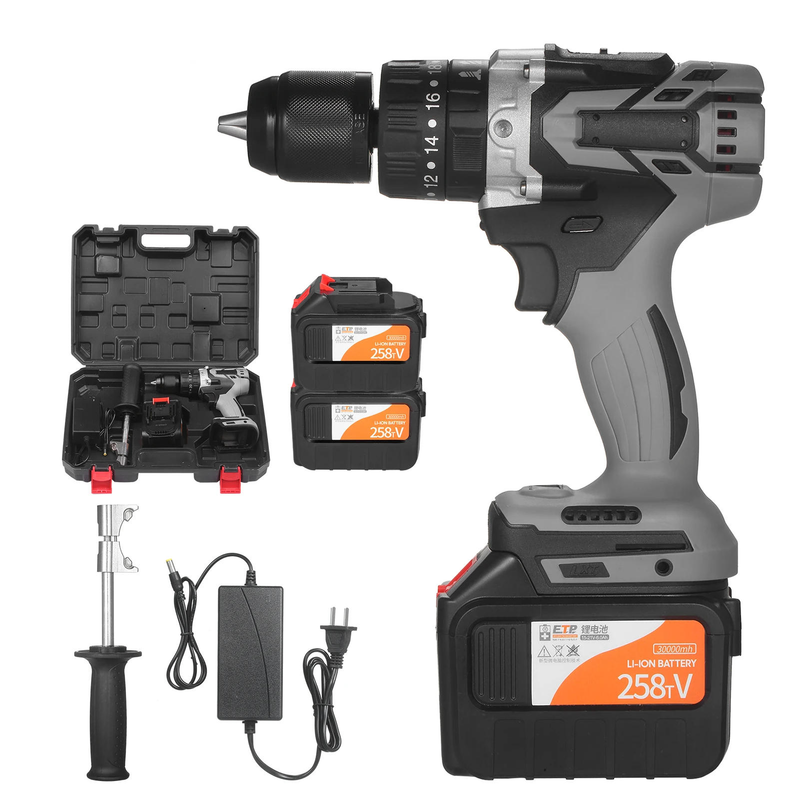 Cordless Drill Driver  200N.m 1/2In Metal Keyless Chuck 20+3 Position 0-1550RMP Variable Speed Impact Hammer Drill Screwdriver