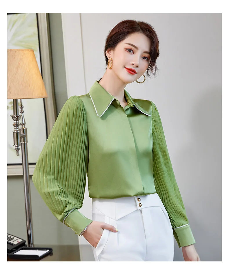 Pink Chiffon White Shirt Women Autumn Long Sleeve Fashion Design Formal Temperament Blouses Office Ladies Casual Work Tops silk blouses