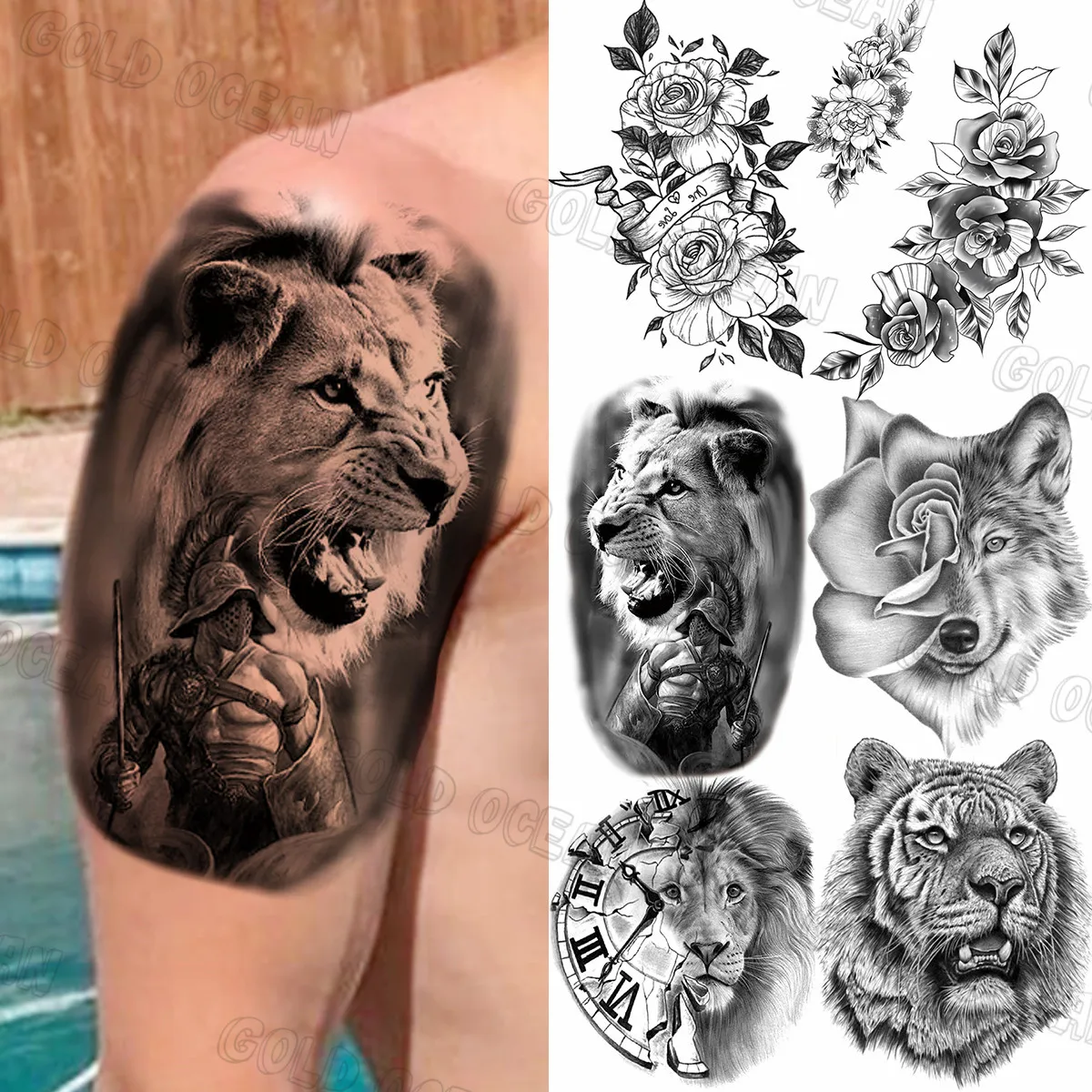 Tatouage Tigre Femme Cuisse Grand Tatouage Temporaire Lion Guerrier Noir Réaliste Pour Hommes Femmes  Adultes, Faux Tatouage Tigre Renard Cuisse Autocollant Bras Arrière -  Temporaire Tatouages - AliExpress