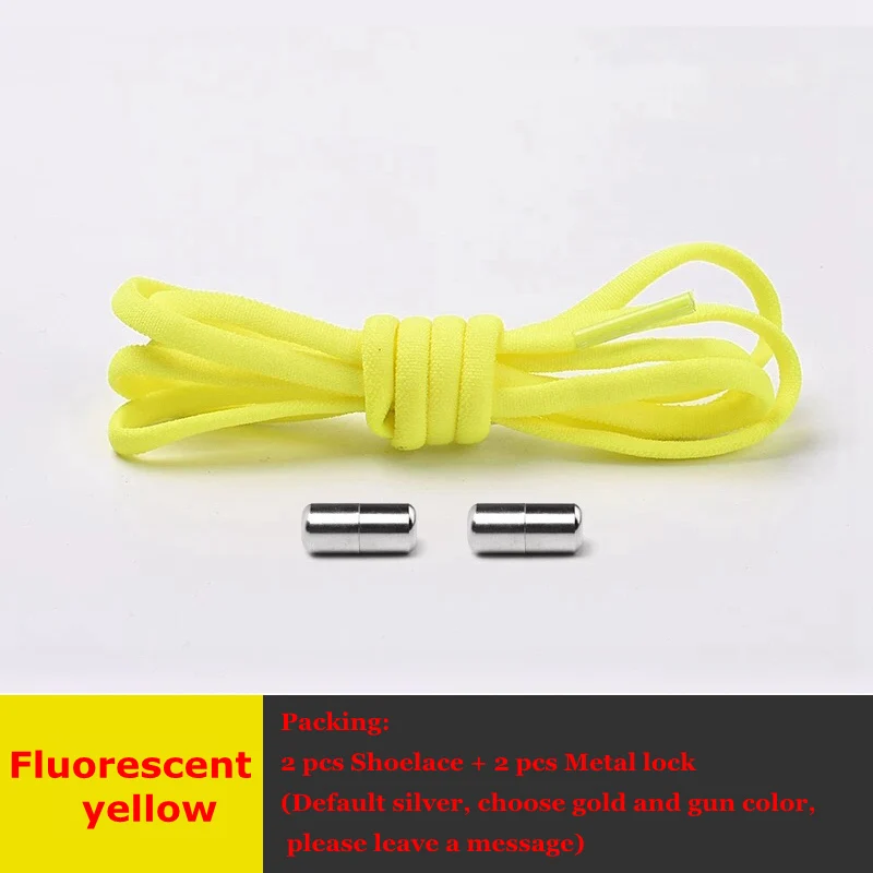 Fluorescent yellow 1 пара шнурков без завязок эластичные шнурки для обуви круглый металлический фиксирующий башмак кружево подходит для отдыха кроссовки быстрая безопасность ленивые шнурки - Цвет: Fluorescent yellow