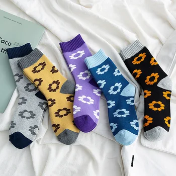 

Vintage Funny Socks Cute Flower Print Women Socks Autumn Winter Thick Cotton Fabric Skarpetki All-match