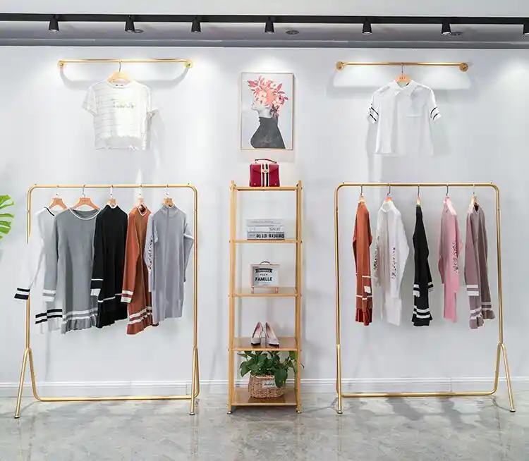 simple clothing store display rack gold clothing rack floor type hanger women s clothing store bag rack
