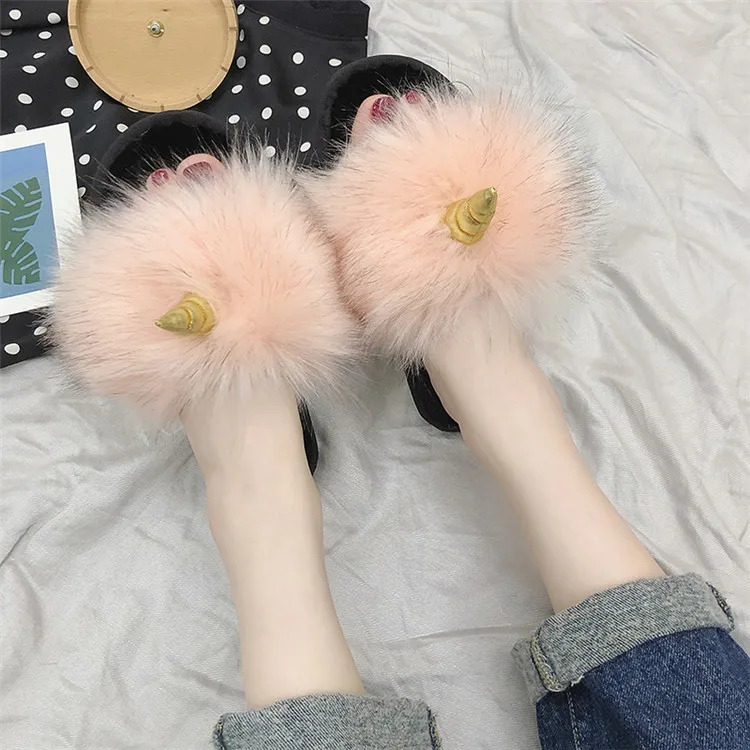 COOTELILI Winter Women Home Slippers with Faux Fur Fashion Warm Shoes Woman Slip on Flats Female Slides Black Christmas Gift