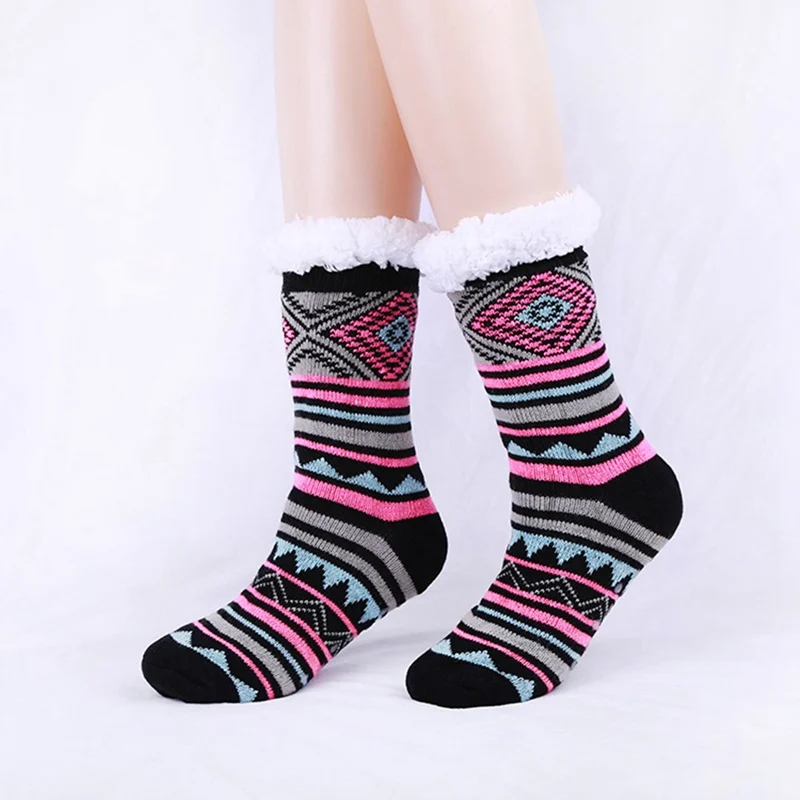 Women Warm Slipper Socks Soft Warm Fleece Lined Non Slip Winter Socks