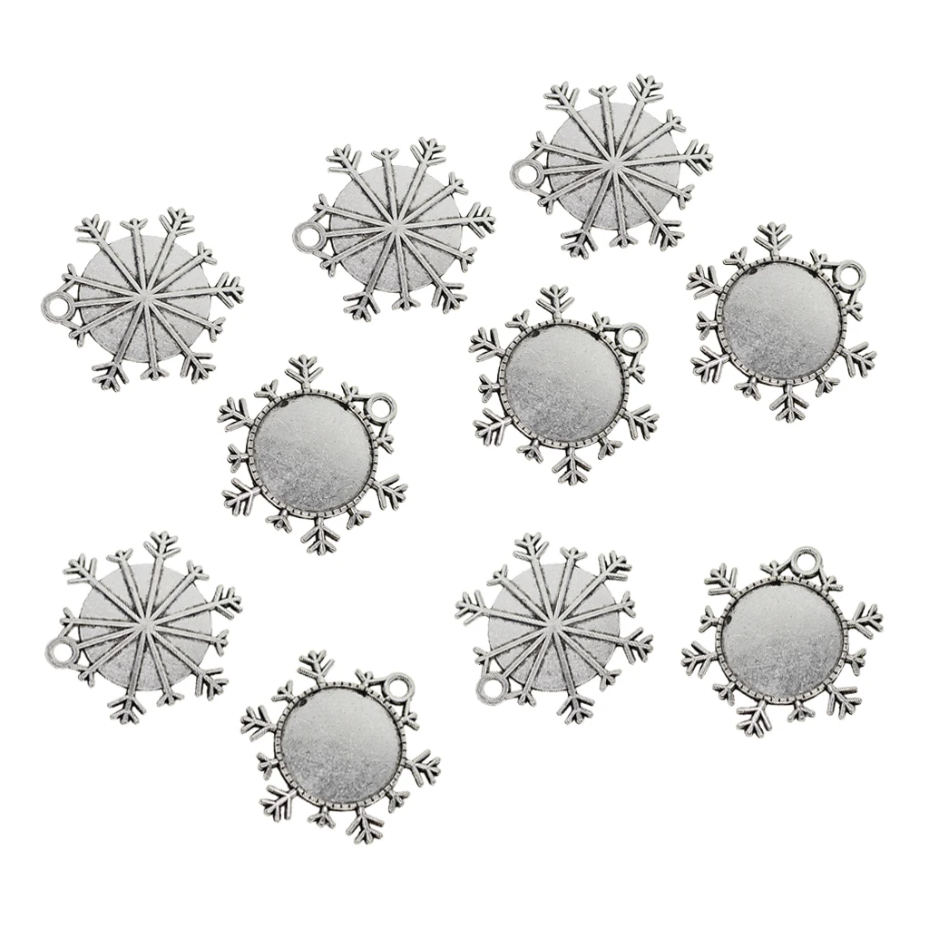 10x XMAS Snowflake Pendant Trays 25mm Pendant Blanks Bezel Cabochon Settings