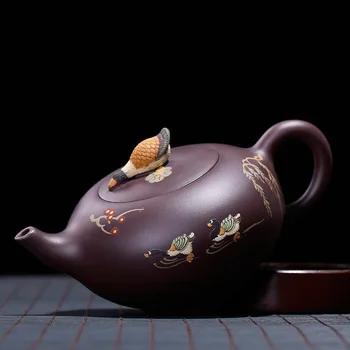 

Ore yixing purple clay teapot handpainted zisha kettle handmade drinkware