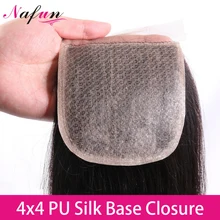 Fechamento reto da base de seda do plutônio do fechamento do cabelo humano do fechamento 4x4 do fechamento liso brasileiro remy