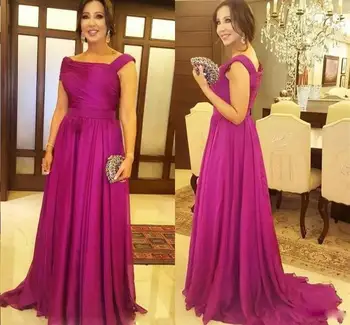 

Fuchsia One Shoulder Mother Of The Bride Dresses Chiffon Long Mother Dress Women Elegant Evening Party Gown Vestido De Madrinha