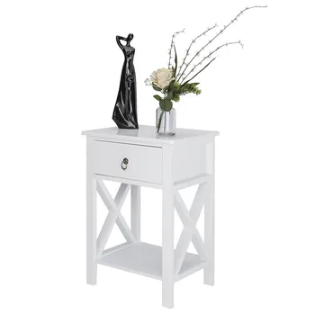 

2PCS Nordic Simple 2-Layer Nightstand Drawer Organizer Storage Cabinet Bedside Table Bedroom Furniture Side Cross Style White