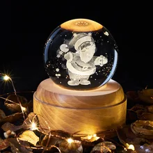 3D Санта-Клаус, лось, снеговик, хрустальный шар, деревянная светящаяся основа, Рождественское украшение стола, новинка, Ночной светильник, подарок на день рождения