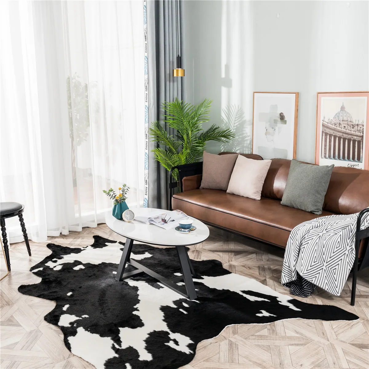 New White Black Cow Faux Zebra Skin Cowhide Carpet Big Size Brown  Imitation Leather Natural Stripe Cowskin Mat 5