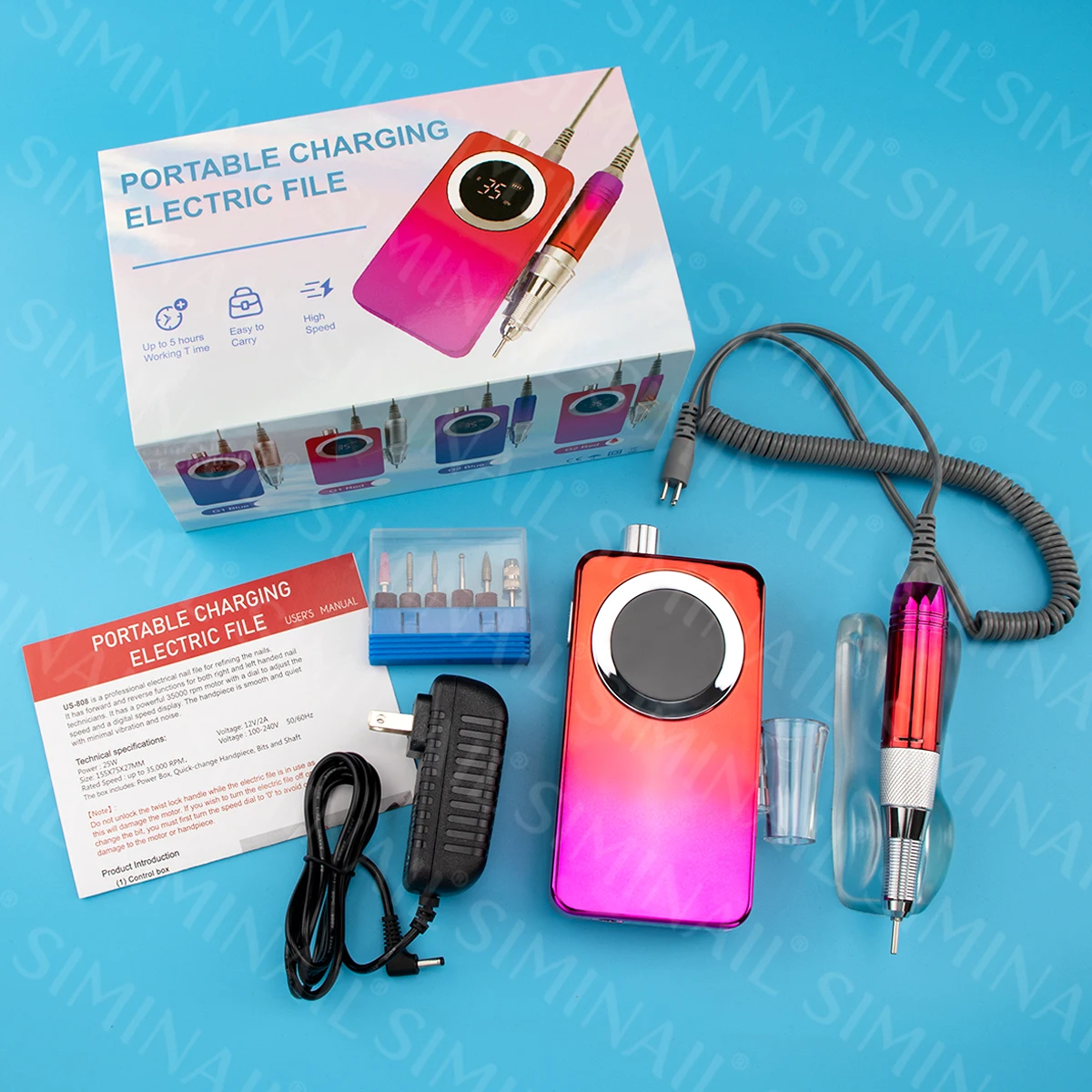 35000rpm Cordless Portable Electric Nail Drill Machine Rechargeable e file Manicure Pedicure 808G2 6