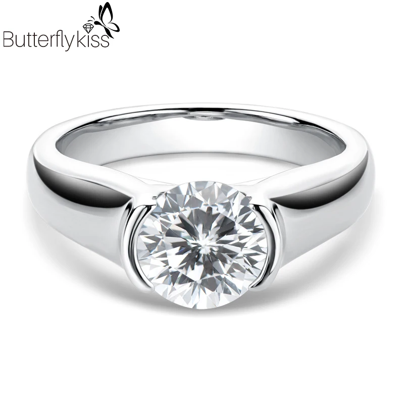 BK 2ct Moissanite Ring 18K D Color White/Yellow/Rose Gold Round Simple Charms&ampTemperament Diamond Rings For Woman | Украшения и