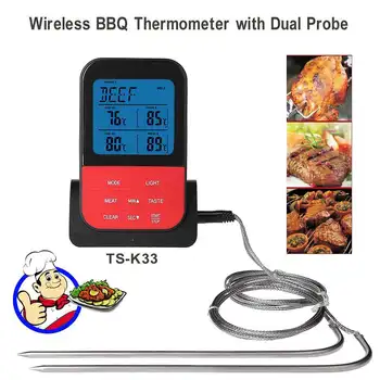 

Digital BBQ Thermometer Wireless Kitchen Oven Food Cooking Grill Smoker Meat Thermometer with Probe Timer Temperature
