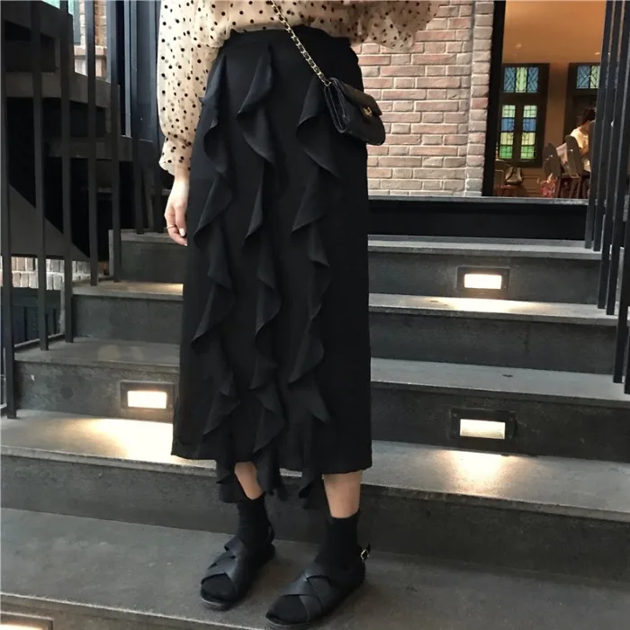 Черные Лоскутные прямые юбки женские модные брендовые корейские милые стильные высококачественные женские осенние новые