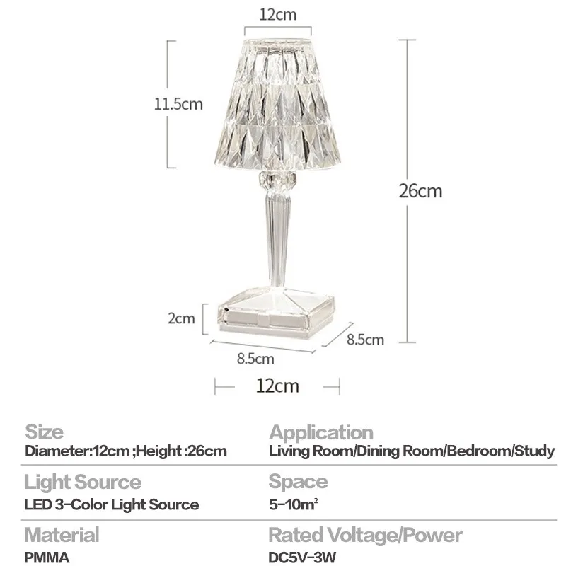 Diamond Table Lamp USB Rechargeable Decoration Desk Crystal Lamps DC 5V Bedroom Bedside Lighting Fixtures Romantic Night Light images - 6