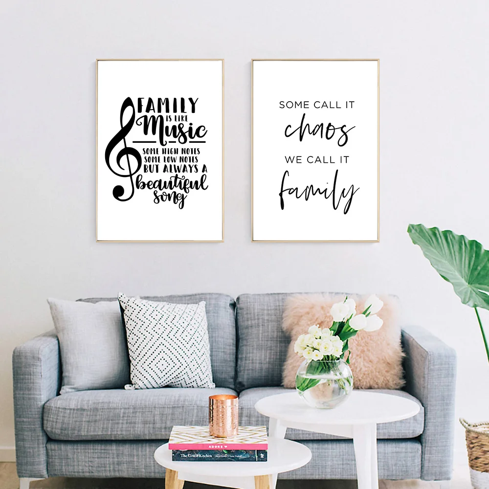 Simple Style Family Quote Poster Black and White Canvas Painting Music Note Pictures for Living Room Nordic Decoration Home Art