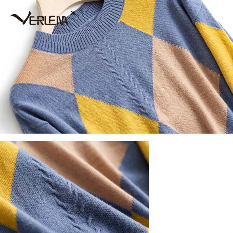 Verlena Argyle высококачественный кашемировый джемпер Повседневный свитер женская одежда с круглым вырезом длинный рукав английский стиль Вязаный Пуловер Осень