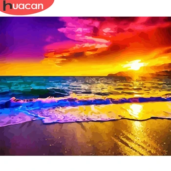 

HUACAN Painting By Numbers Sea Scenery Kits Drawing Canvas HandPainted Coloring Sunset Pictures Home Decoration Art Gift