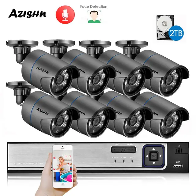 $US $130.04 AZISHN H.265+ 8CH 5MP POE Security System NVR Kit Audio IP Camera IR Outdoor IP66 Face Detection CCTV Video Surveillance NVR Set