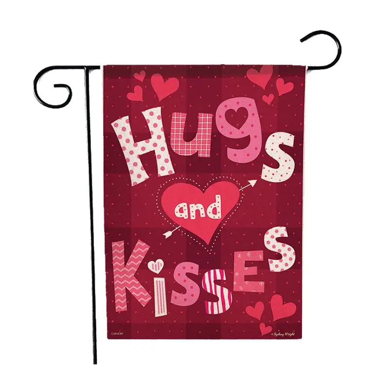 Happy Valentine's Day Linen Garden Flag Decorative Hanging Banner Indoor Outdoor Garden Yard Decoration