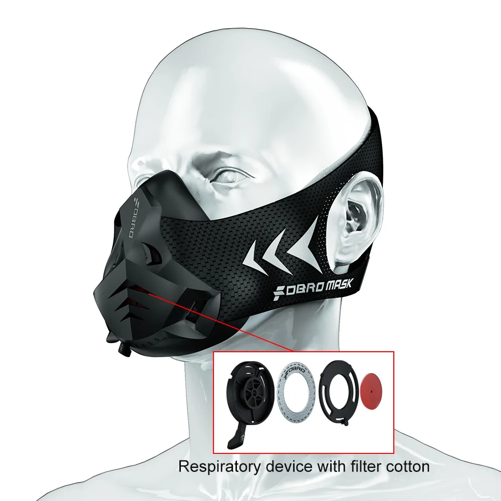 FDBRO, Спортивная маска для тренировок, новая черная, для фитнеса, для тренировок, для бега, устойчивая, для кардио, на выносливость, для спорта, на высокой высоте, Легкая Маска - Цвет: With Filter Cotton