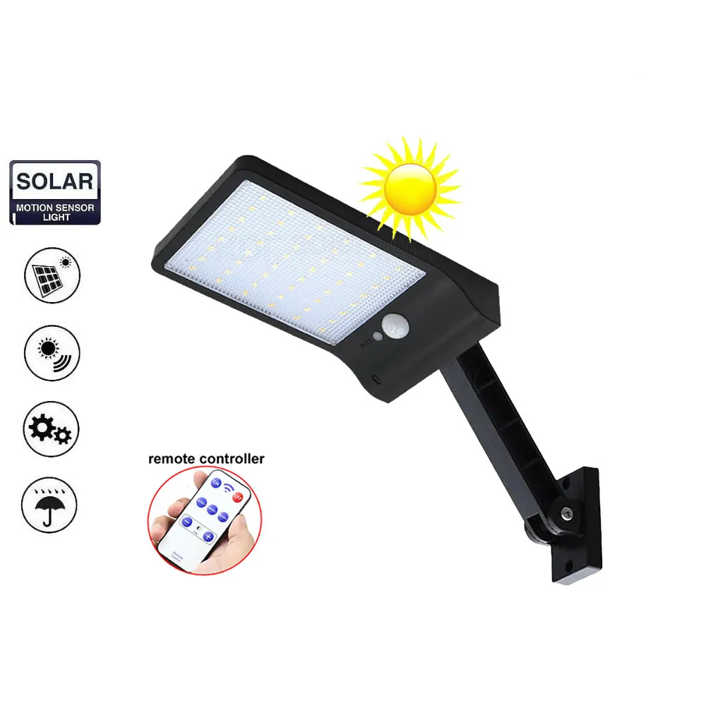 LED Solar-Garden-porch-light Powere Panel Wall Lamp Outdoor Security remote control rotable bracket#1 - Испускаемый цвет: Цвет: желтый