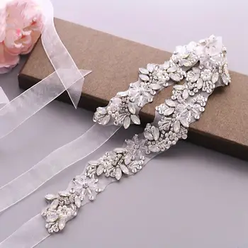 

Opal Crystal Pearl Bridal Belt Handmade Flower Wedding Belts Sash Ribbon For Women Evening Dress Bride Jewelry