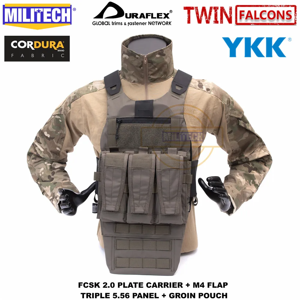 MILITECH TW FCSK 2,0 Advanced Slickster Ferro Plate Carrier с M4 клапаном тройной 5,56 Mag панель и Groin Pouch Loadout набор сделки