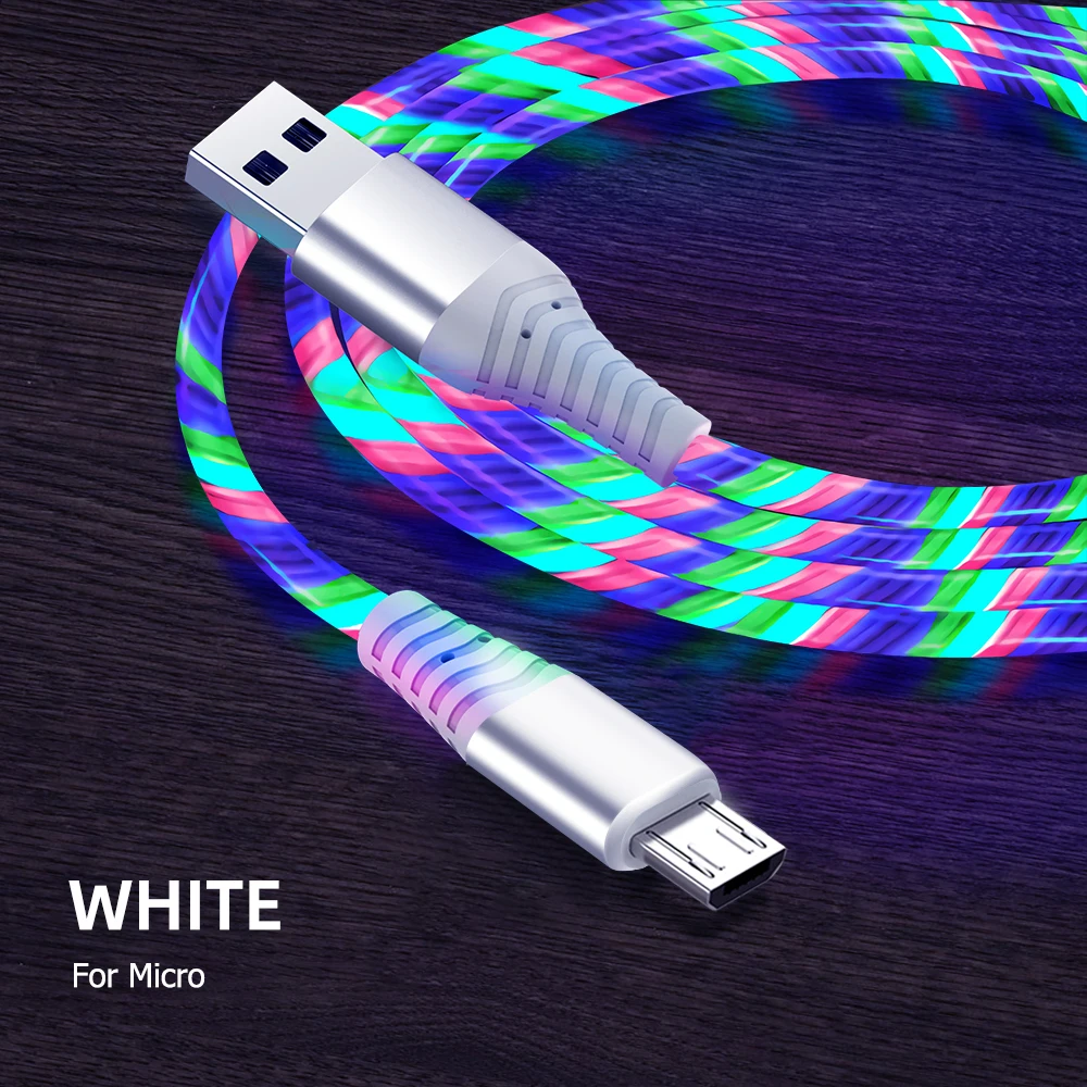 Micro USB Cable 3A Luminous Lighting Fast Charging USB Type C Cable For Samsung Xiaomi USB Charger Data Cable Mobile Phone Cable magnetic phone charger Cables