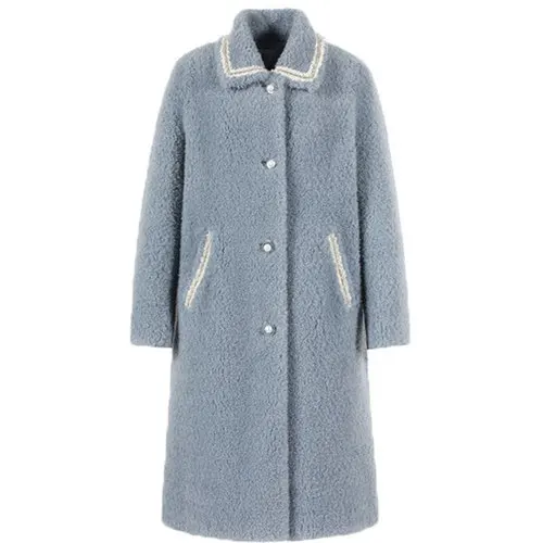 blue Пальто из натурального меха, Женская шерстяная куртка, осенне-зимнее пальто, женская одежда, корейский мех овцы, Длинные Топы, Manteau Femme ZT4407 - Цвет: blue