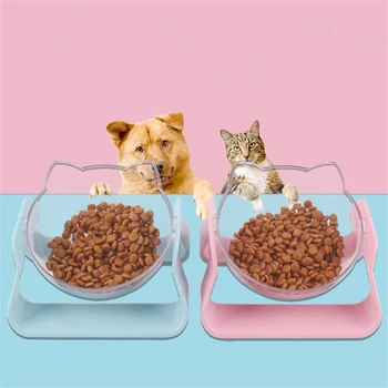 

Non-slip Cat Bowl Transparent Pet Feeding Food Single Bowls With Raised Stand Protection Cervical Kitten Drinker Pets Feeder