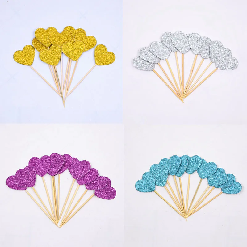 

10PCs Glitter Paper Cake Topper Happy Birthday Heart Star Cupcake DIY Cake Top Flags BirthdayParty Decoration For Home New Year