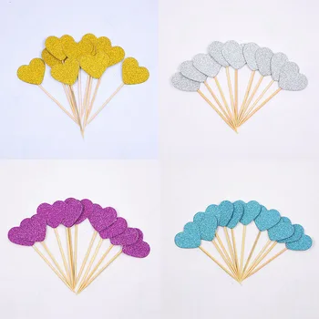 

10PCs Glitter Paper Cake Topper Happy Birthday Heart Star Cupcake DIY Cake Top Flags BirthdayParty Decoration For Home New Year