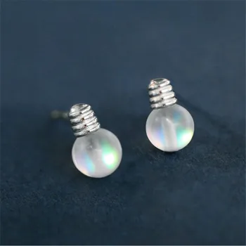 

New Personality Sweet Colorful Moonstone Bulb 925 Sterling Silver Jewelry Compact Temperament Crystal Stud Earrings SE957