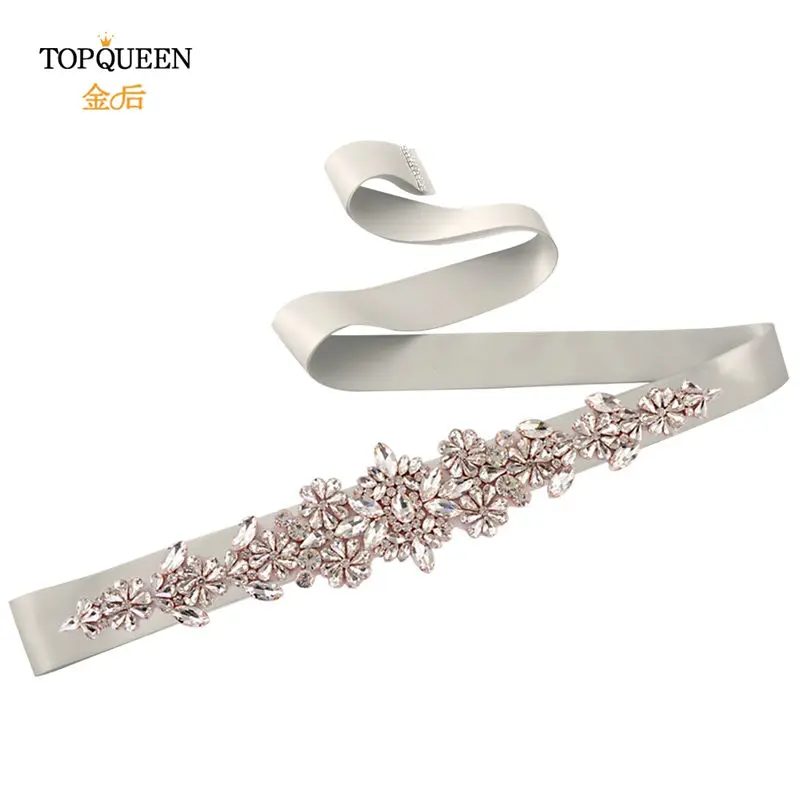 TOPQUEEN S325-RG, розовое золото, свадебный пояс, Алмазные Пояса для платьев, декоративные ремни для женщин, свадебное платье, пояс для формального платья - Цвет: sliver gray