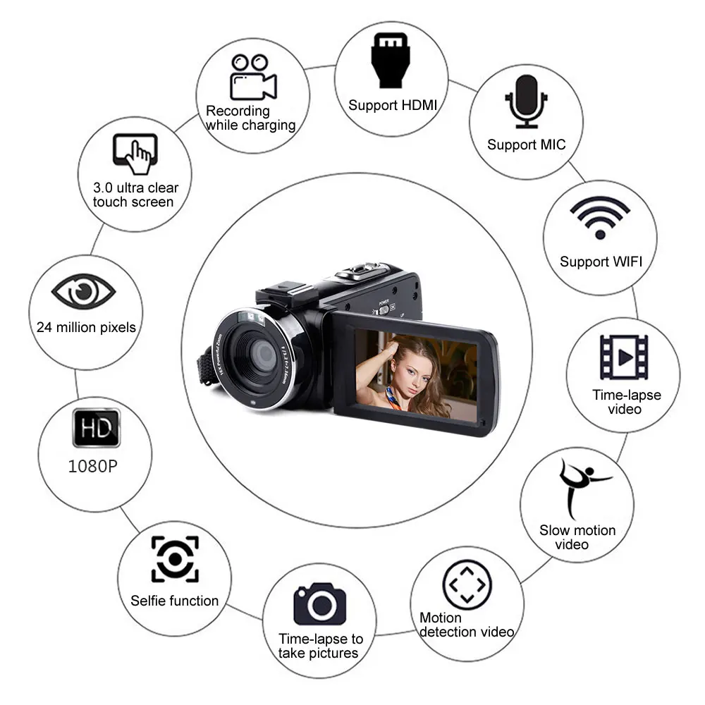 

3Inch 16X 4K Full HD Video Camera Wifi Professional Night Vision Anti-Shake Digital Photo Vlog Camera Camcorder Flow Stabilizer