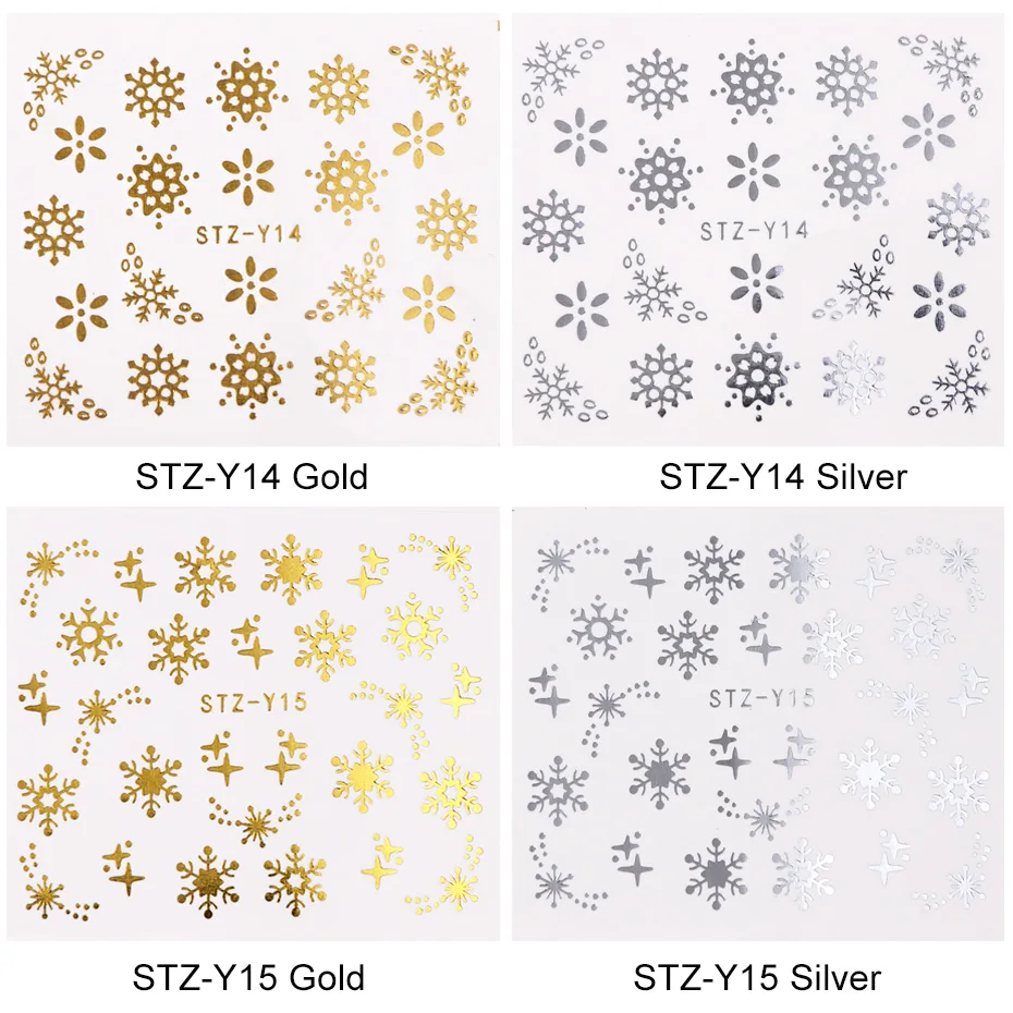 16pcset Winter Xmas Stickers For Nails Gold Silver Christmas Snowflake Water Transfer Decal Slider Manicure Decoration BESTZ-YA (8)