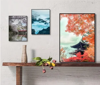 

Spring Landscape Posters Japanese City View Cherry Flower Tree Wall Art Picture Bedroom Decoration Hd Print Canvas Painting