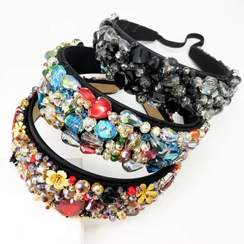 

Women Baroque Multi-Colored Rhinestones, 4 CM Wide Crystal Hair Bands, Women Wedding Hair Hoops, Women Hair Accessories