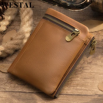 

WESTAL men's wallet genuine leather purse for men vintage men's small/thin wallet short zipper men's purse card holder money bag