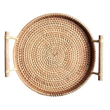 

Big deal Rattan Bread Basket Round Woven Tea Tray with Handles for Serving Dinner Parties Coffee Breakfast (11 Inches)