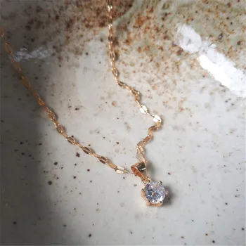 

RUIYI Real 925 Sterling Silver Korean Style Women Fashion AAA Resplendent Zircon Pendant Necklce Girls Simple Cold Wind Chokers