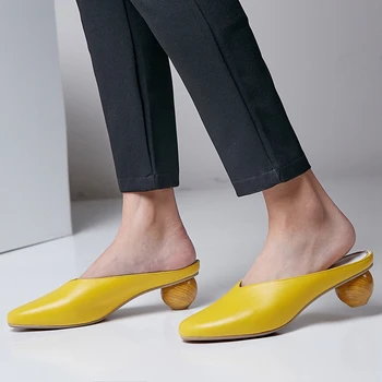 

JOUIR TALONS Dropship Fashion Round Heel Genuine Leather Summer Women Sandals Mules Pumps Shoes Woman