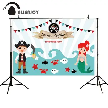 

Allenjoy background for photo shoot pirate little mermaid ariel happy 18+ Birthday party custom banner backdrop vinyl wallpaper