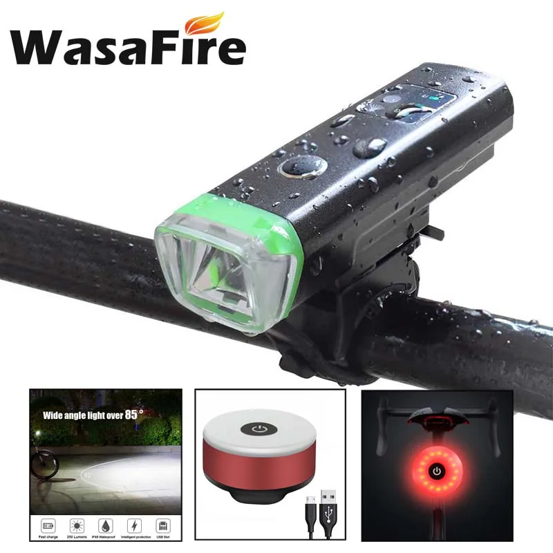 WasaFire велосипедный передний светильник, 4 режима, интеллектуальный датчик, велосипедный фонарь, фонарь+ велосипедный светильник для ночной езды, USB задний светильник