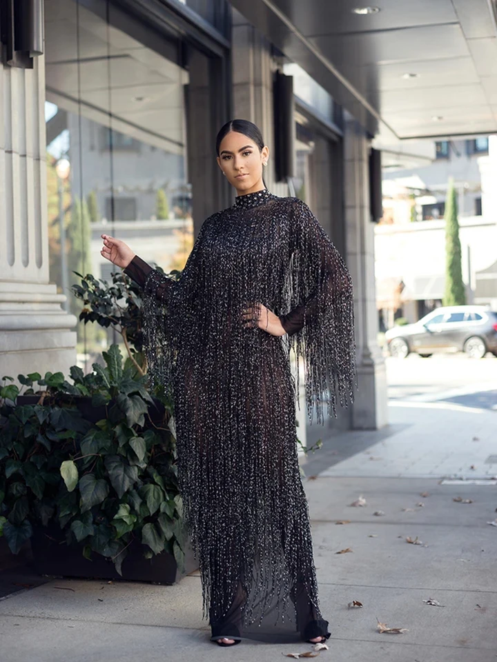 Gold Black Fringes Long Dress Women Birthday Evening Party Dress Female  Singer Stage Costume Net Yarn Tassel Dresses Plus Size - AliExpress  200000532