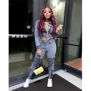 

2020 New Women Jeans High Waist Ripped Destroyed Pants Fashion Demin Patchwork Tassels Bodycon Slim Pencil Jeans Club Outfits