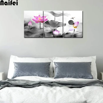 

3 Piece Canvas Wall Art Pink Lotus Flower Picture Canvas Prints Modern Bedroom Living Room Decoration Relax Zen Floral Artwork G