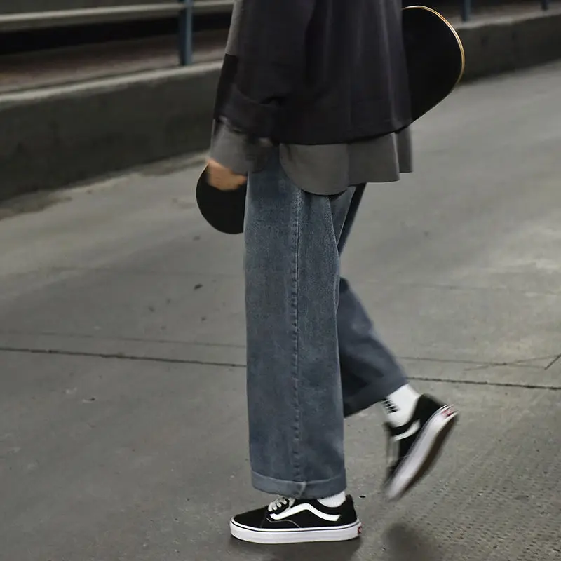 Jeans Frauen Knöchel-länge Japanischen Stil Harajuku Breite Bein Hosen Denim Retro Alle-spiel Hohe Taille BF Unisex kpop Frauen Chic — изображение 3